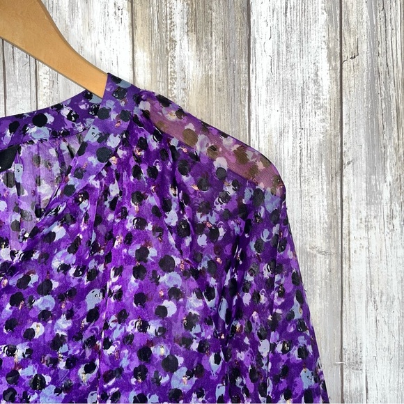White House Black Market Purple & Gold Dot Button Sheer Blouse Women’s XS - Picture 5 of 9